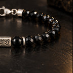 Black obsidian bracelet side bead structure and silver details