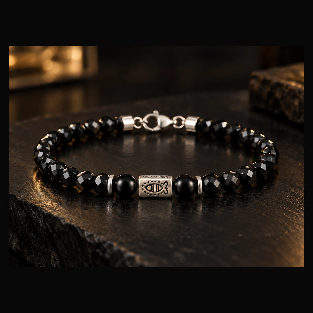 L&X natural black obsidian bracelet editorial product view