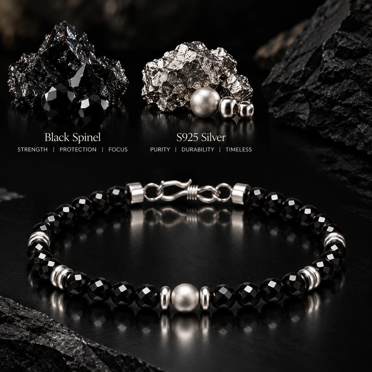Black Spinel Bracelet with S925 Silver
