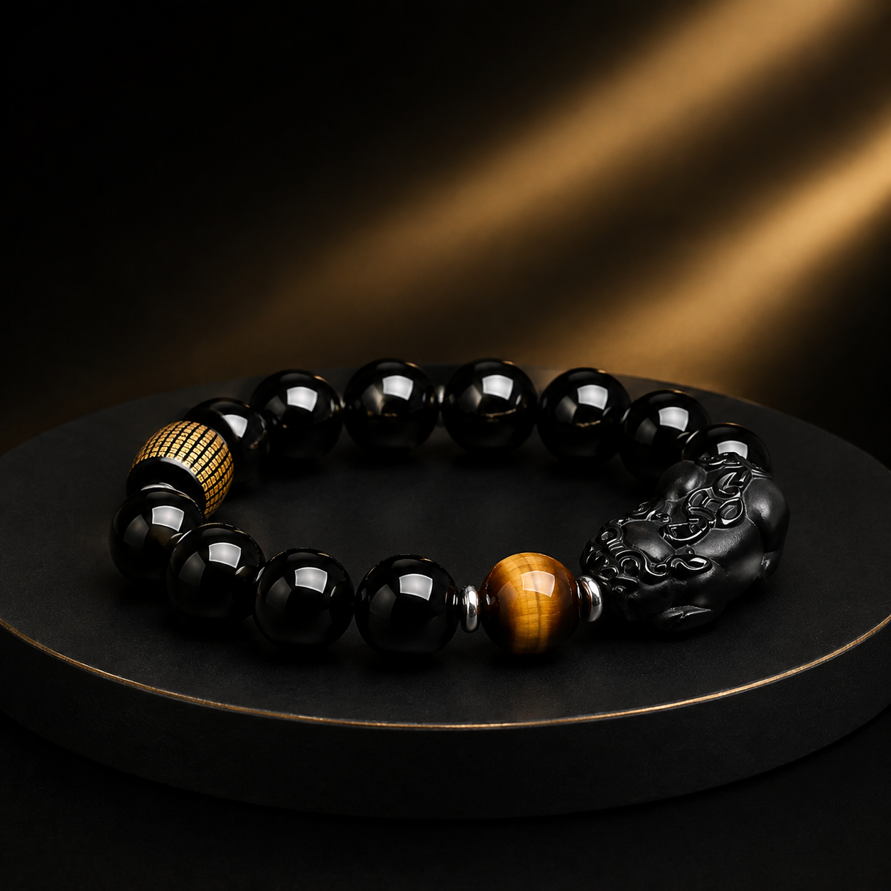 Obsidian Pixiu Guardian Bracelet -Set of Two（Includes 2 handcrafted Pixiu bracelets）