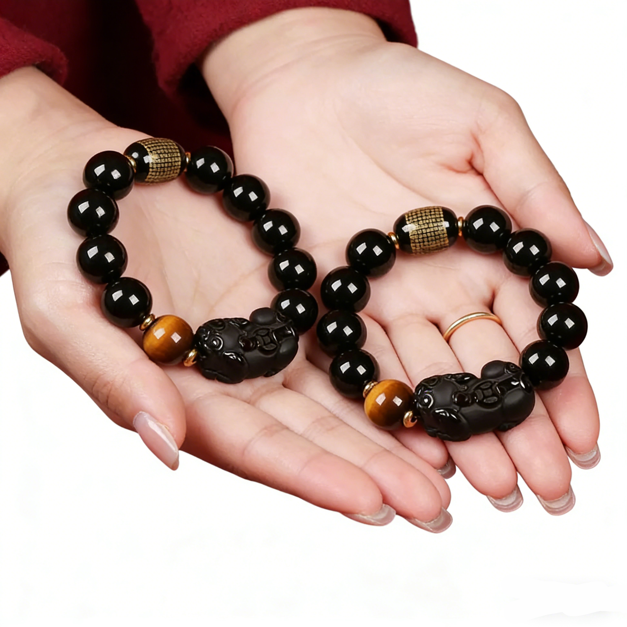 2-Pack Obsidian Pixiu Bracelet for Men Women Wealth Chinese Jewelry Lucky Bracelets