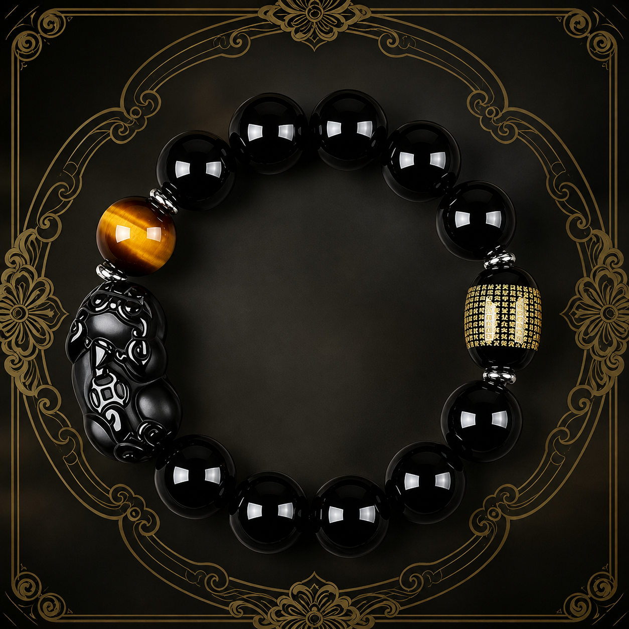 Obsidian Pixiu Guardian Bracelet -Set of Two（Includes 2 handcrafted Pixiu bracelets）