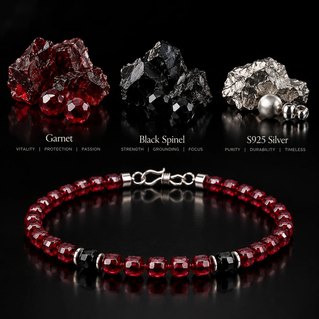 Garnet & Black Obsidian Bracelet with S925 Silver