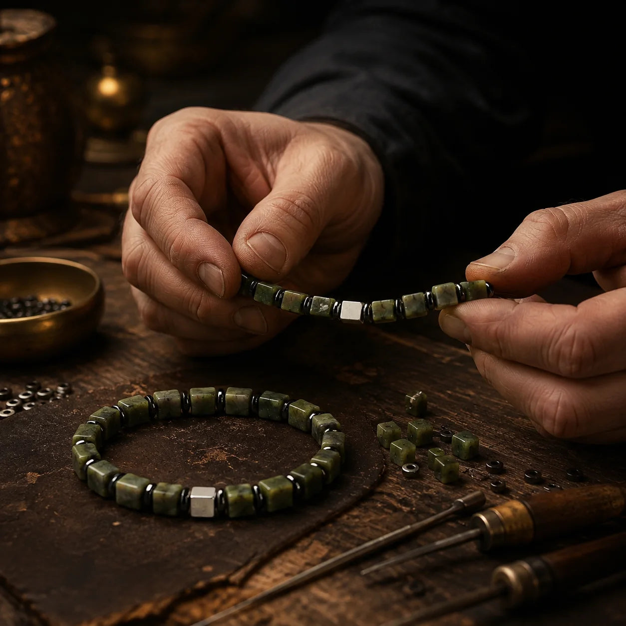 Natural Jade & Hematite Bracelet | S925 Silver