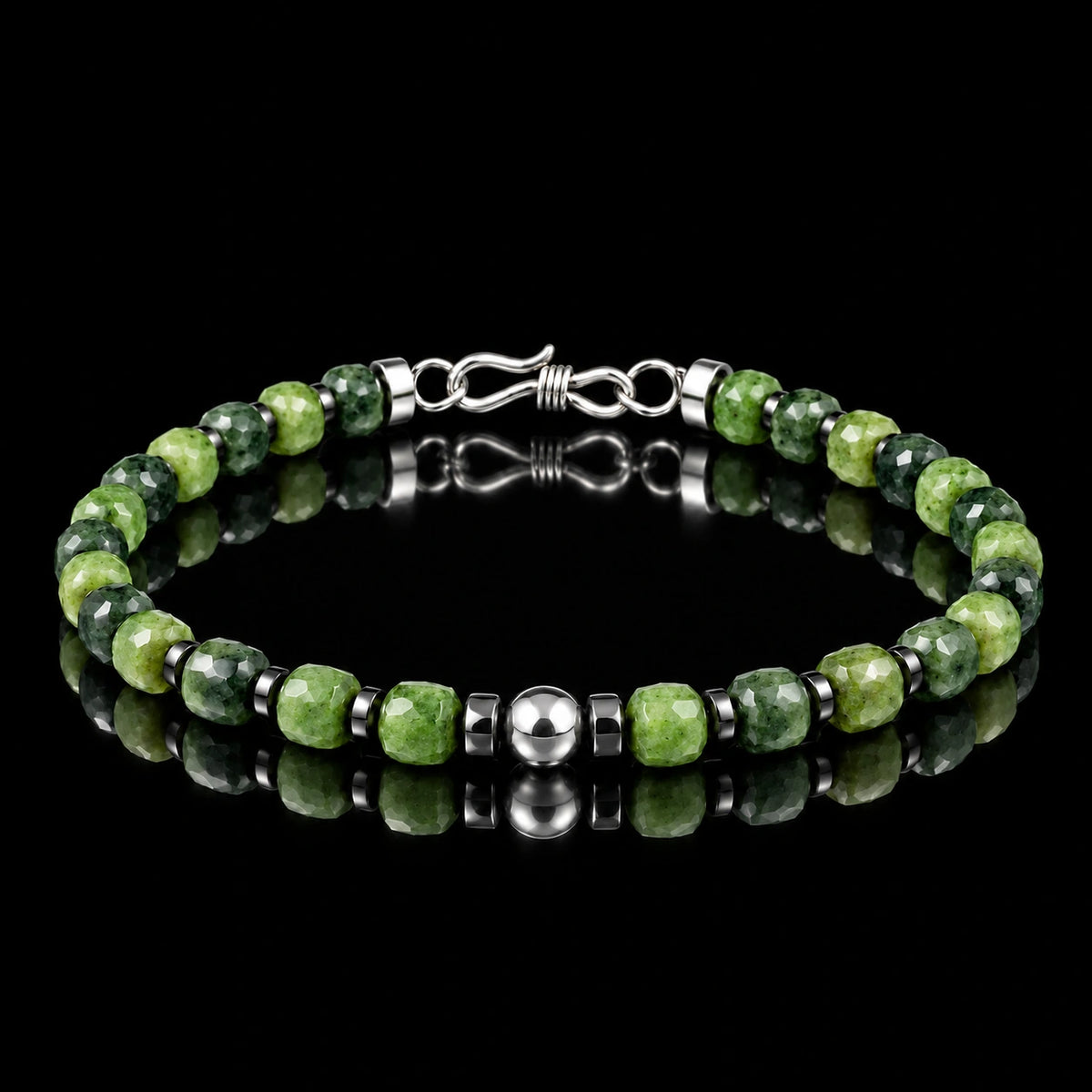 Nephrite Jade & Hematite Bracelet with S925 Silver