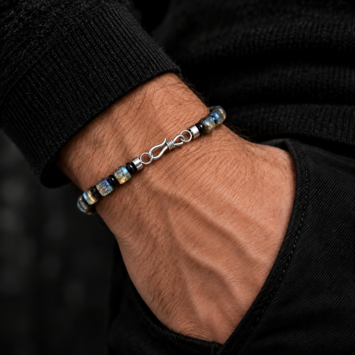 S925 sterling silver infinity clasp on labradorite bracelet
