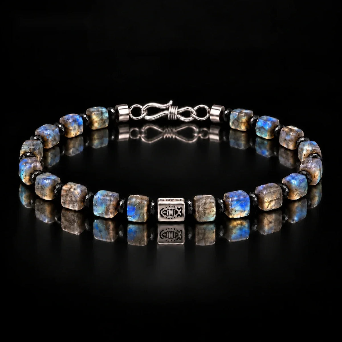 Labradorite & Obsidian Bracelet with S925 Silver