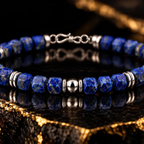 Natural lapis lazuli 5mm hexagon bracelet S925 silver infinity clasp