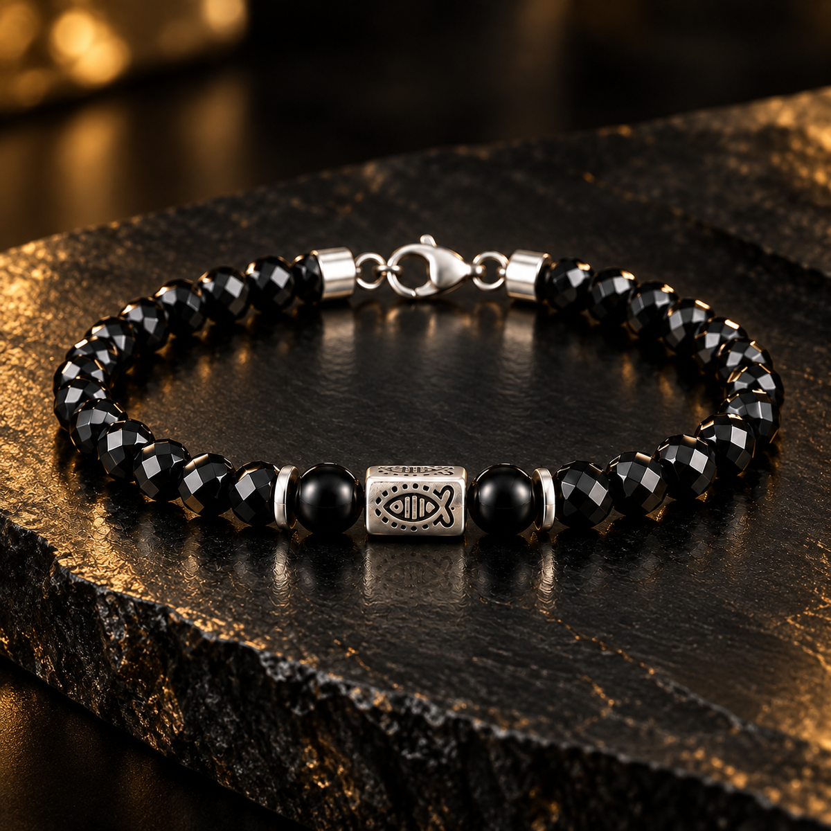 L&X black obsidian fish bracelet editorial display