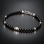 Angled black spinel bracelet showing S925 silver structure