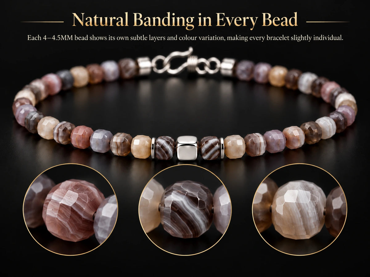 Close-up natural banding in Botswana agate beads
