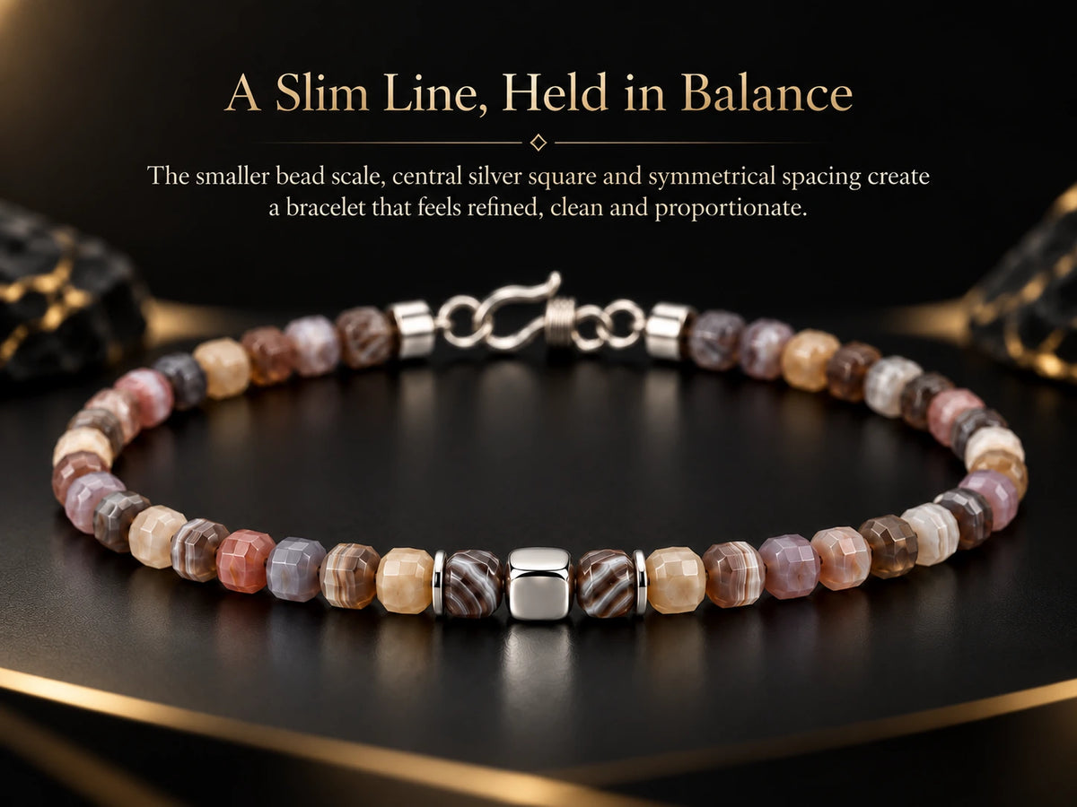 Botswana agate bracelet slim balanced center structure