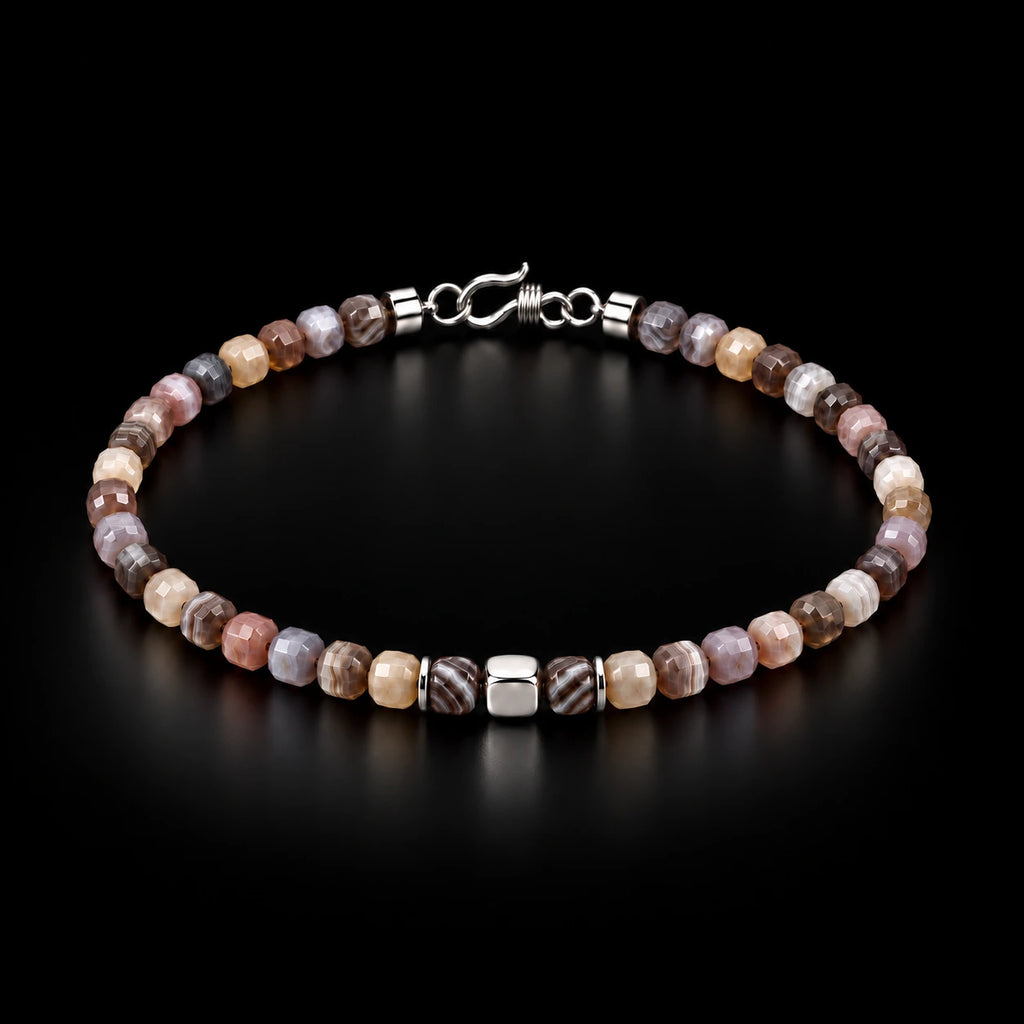 Complete Botswana agate bracelet on black background