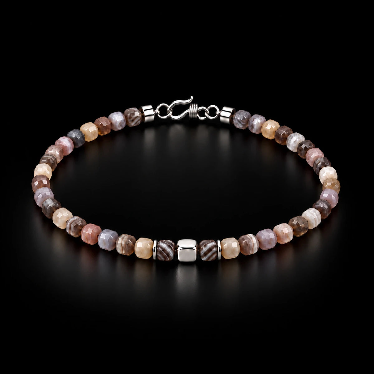 Complete Botswana agate bracelet on black background