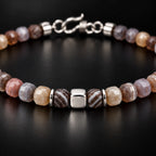 Close-up Botswana agate bead banding and S925 silver center detail