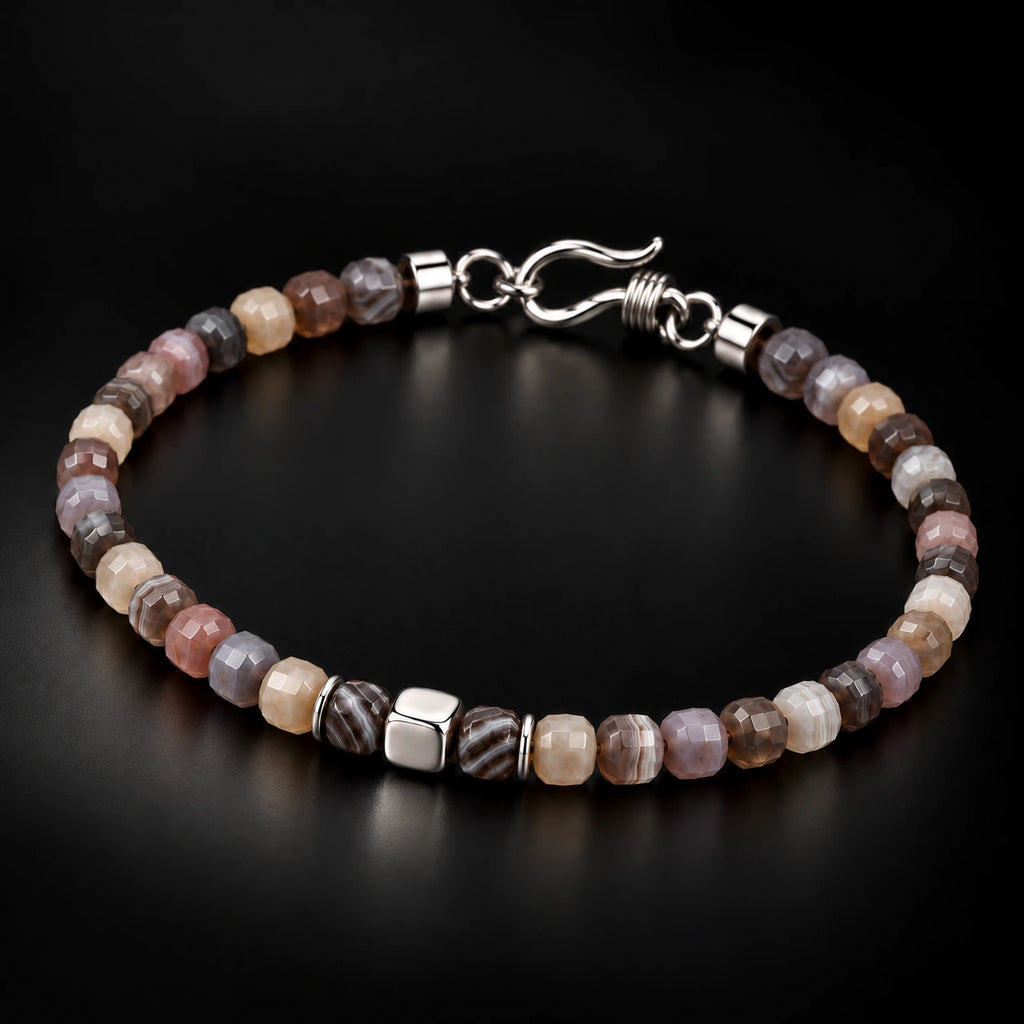 Angled Botswana agate bracelet with S925 silver hook clasp
