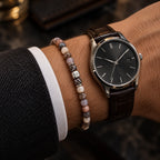 Botswana agate bracelet styled beside a watch