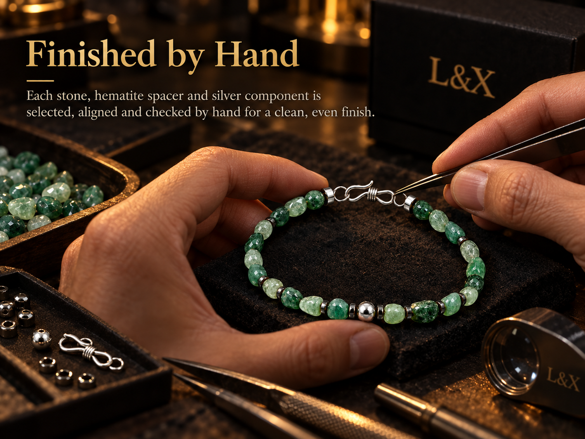 Hand-finishing natural freeform green agate bracelet