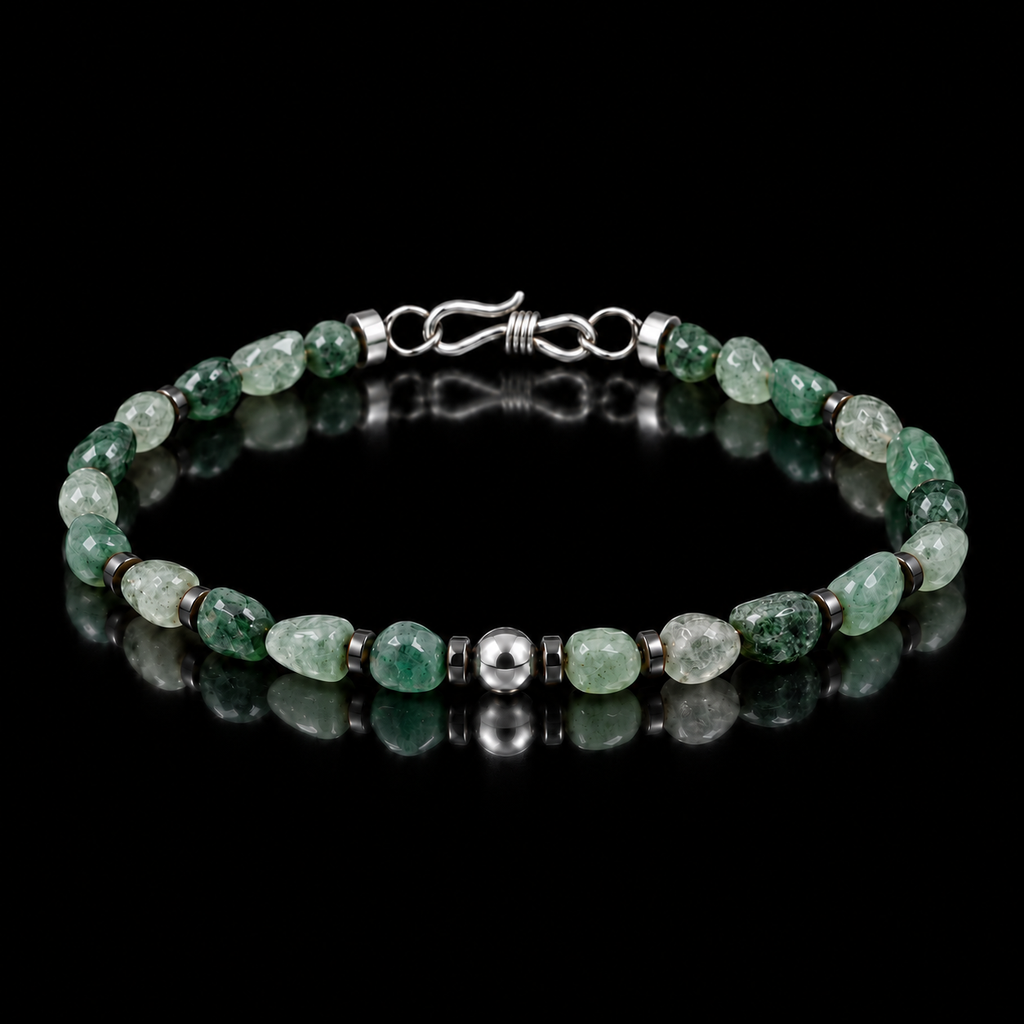 Complete natural freeform green agate bracelet with S925 silver