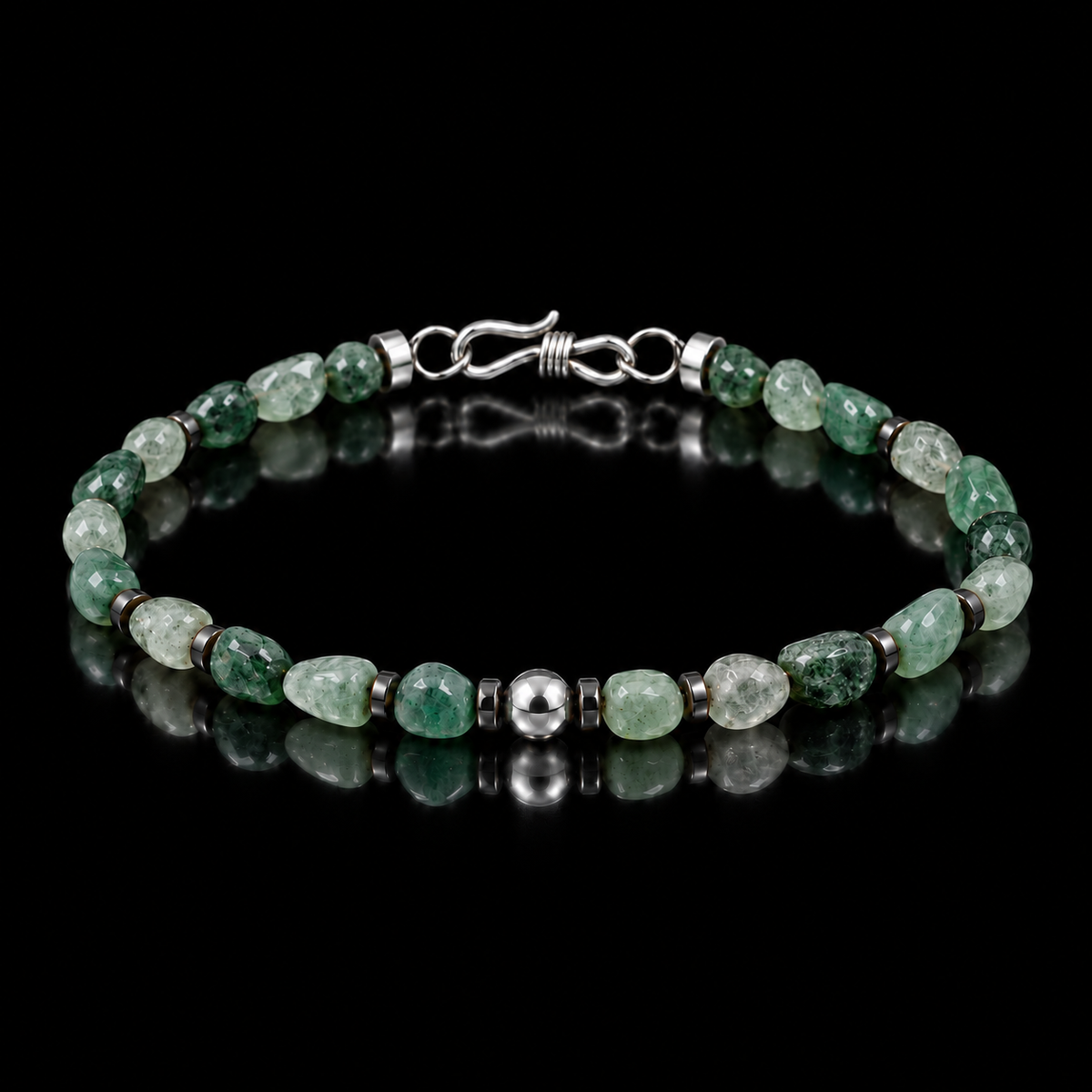Complete natural freeform green agate bracelet with S925 silver
