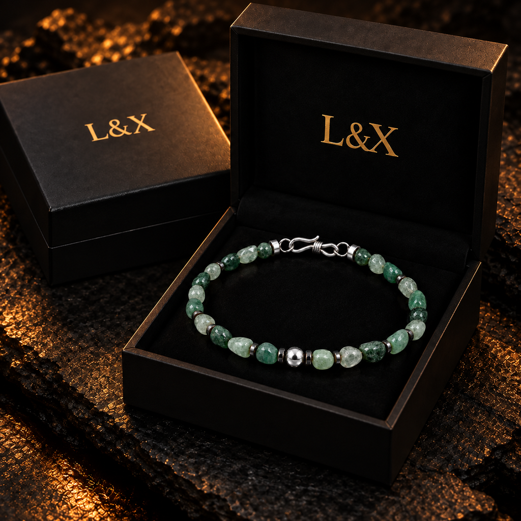 Natural freeform green agate bracelet in L&X gift box