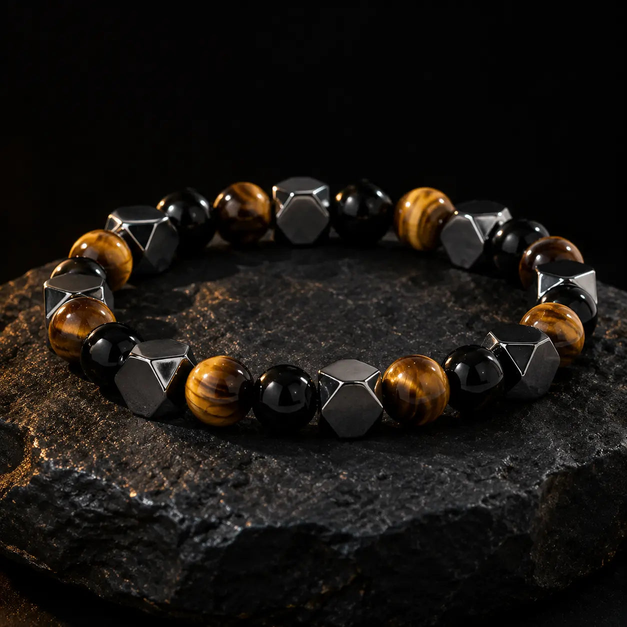 Handmade Tiger Eye & Hematite Bracelet for Men – Strength, Balance & Protection