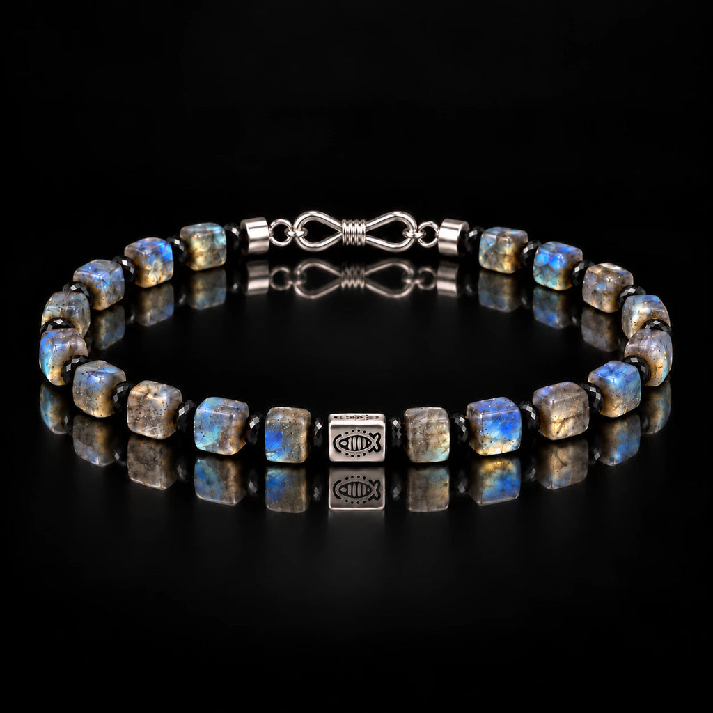 L&X natural labradorite and obsidian bracelet with S925 silver
