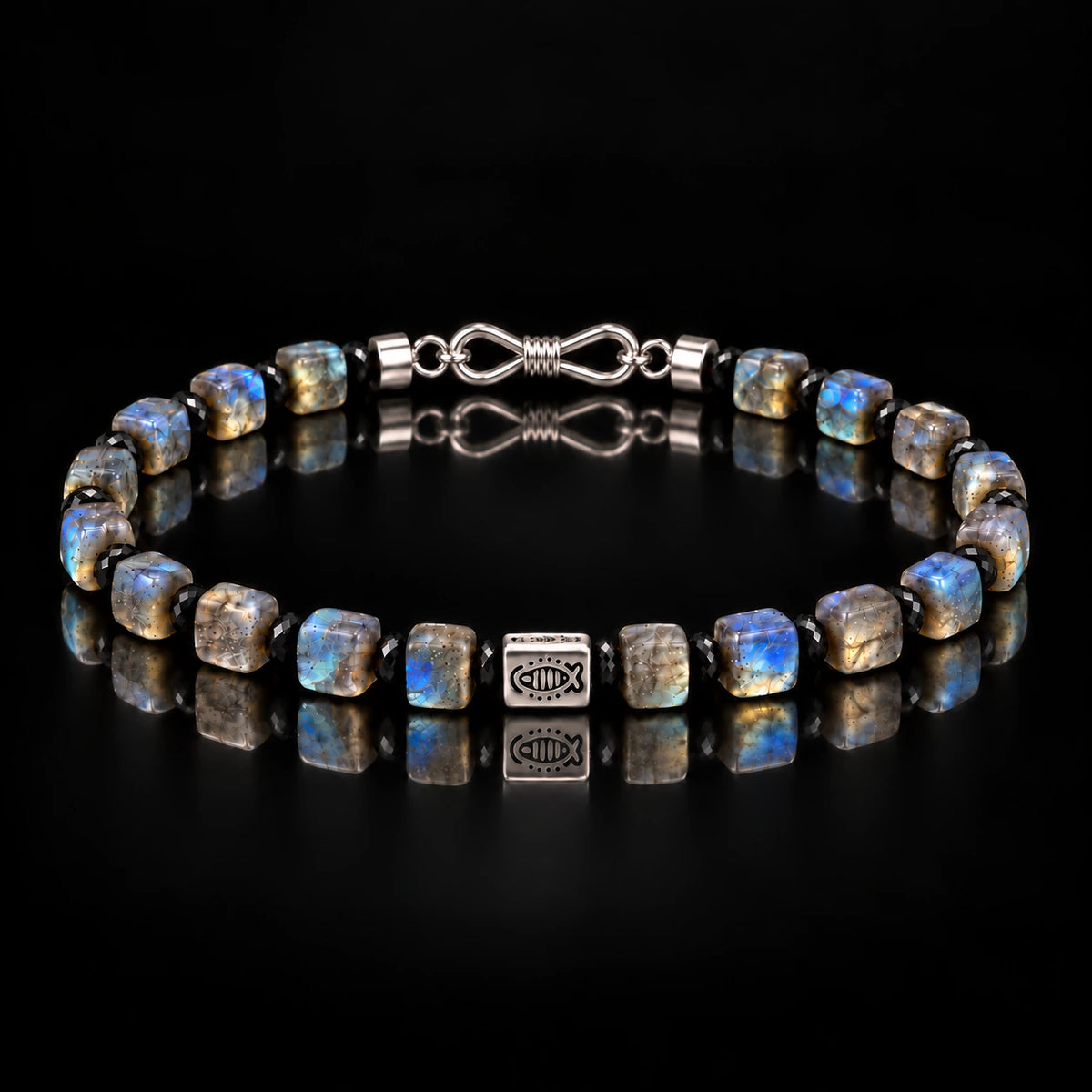 L&X natural labradorite and obsidian bracelet with S925 silver