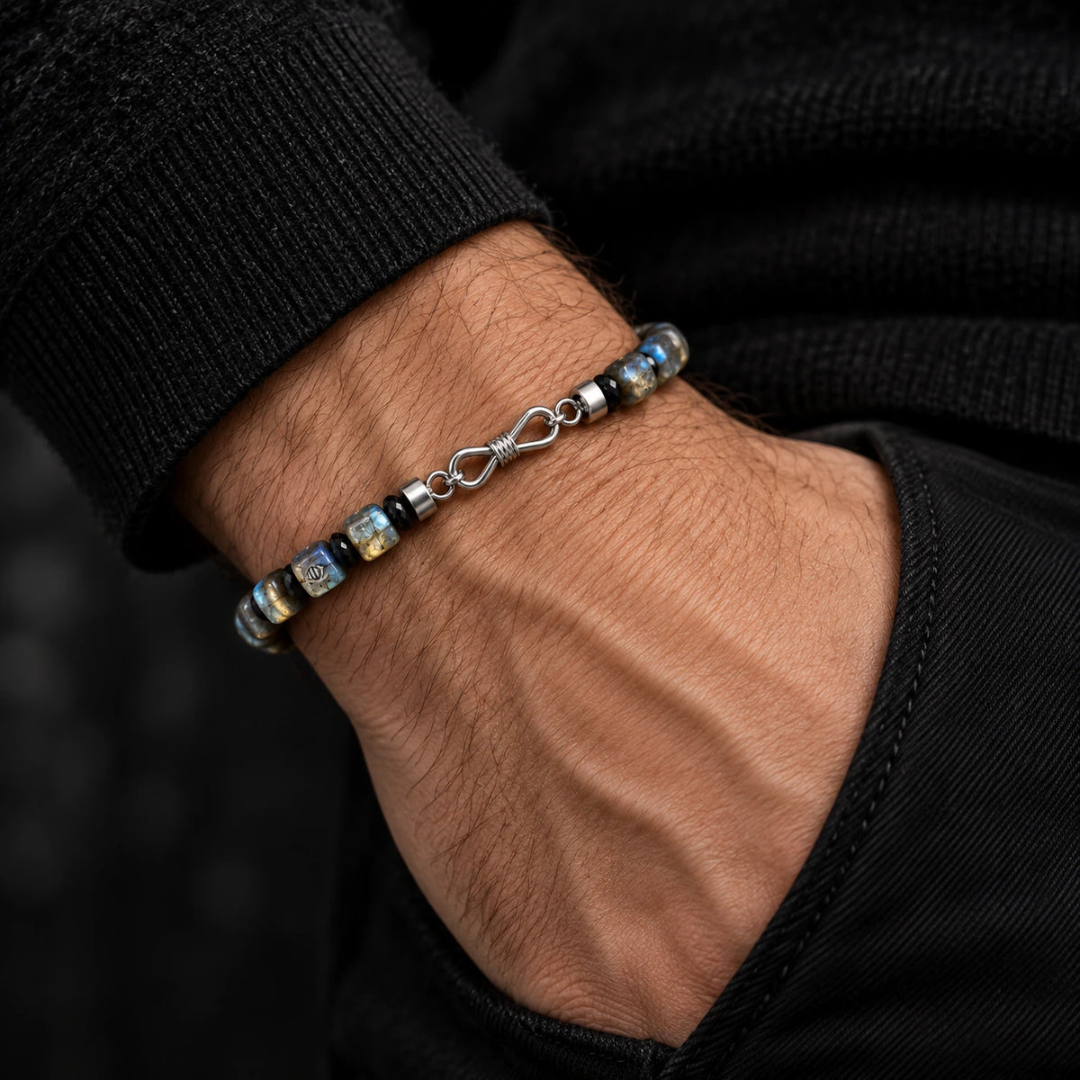 S925 sterling silver infinity clasp on labradorite bracelet