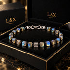 L&X labradorite bracelet in black and gold gift box