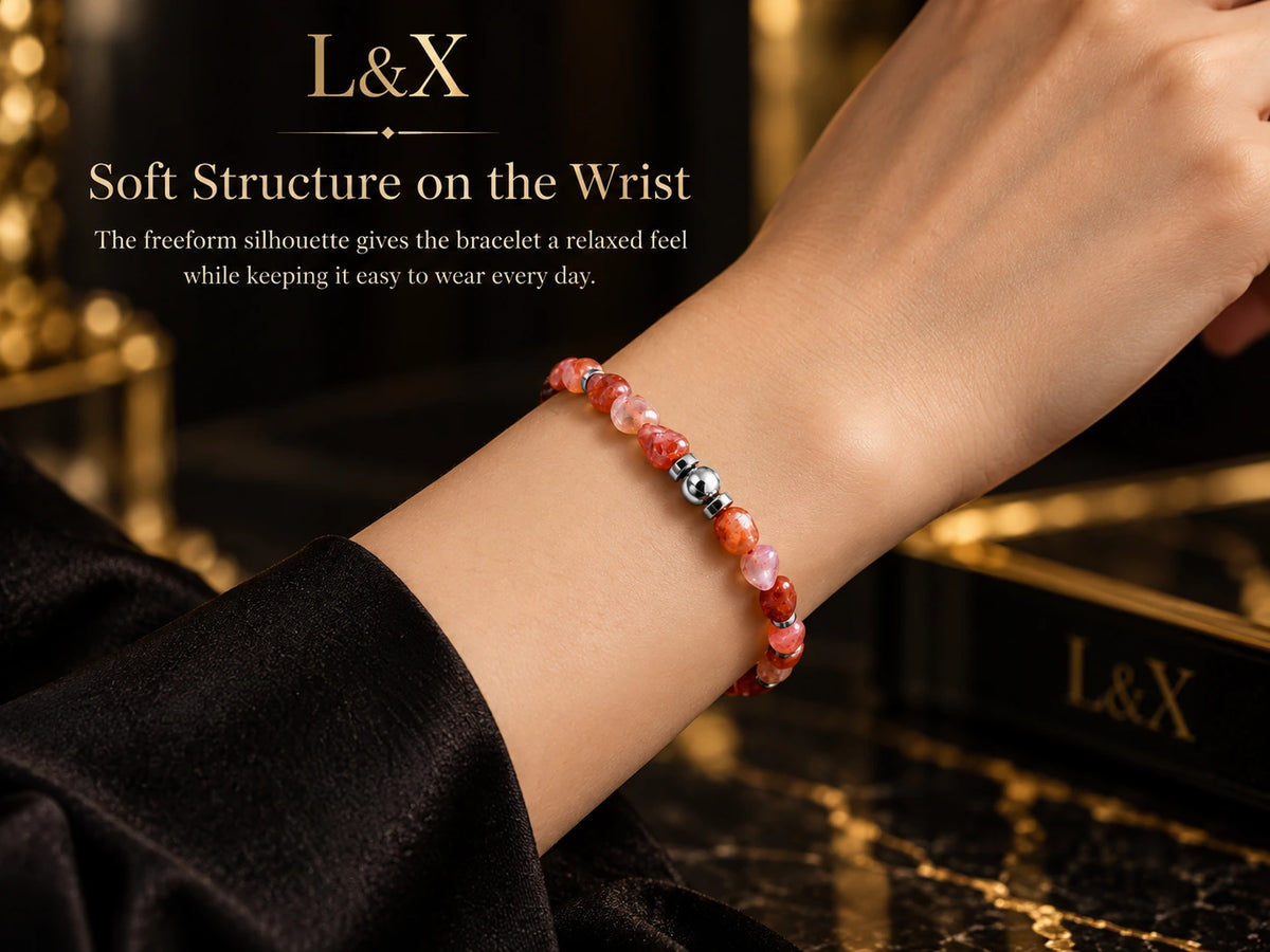 Freeform Nanhong agate bracelet worn on wrist