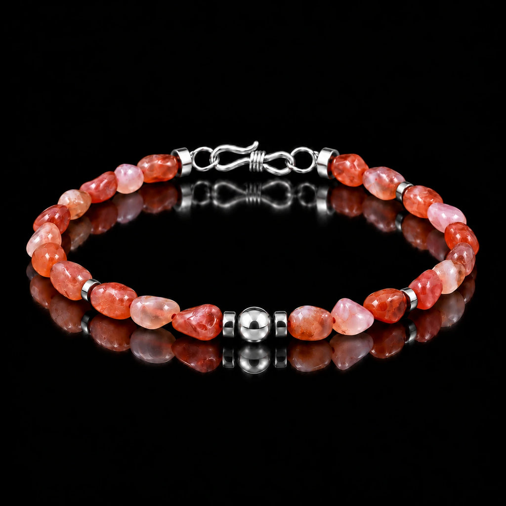 Complete natural freeform Nanhong agate bracelet with S925 silver