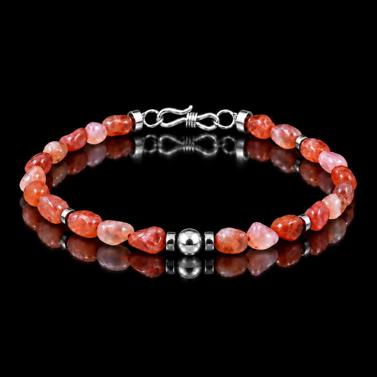 Complete natural freeform Nanhong agate bracelet with S925 silver