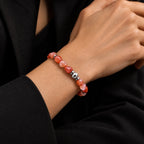 Natural freeform Nanhong agate bracelet worn on wrist