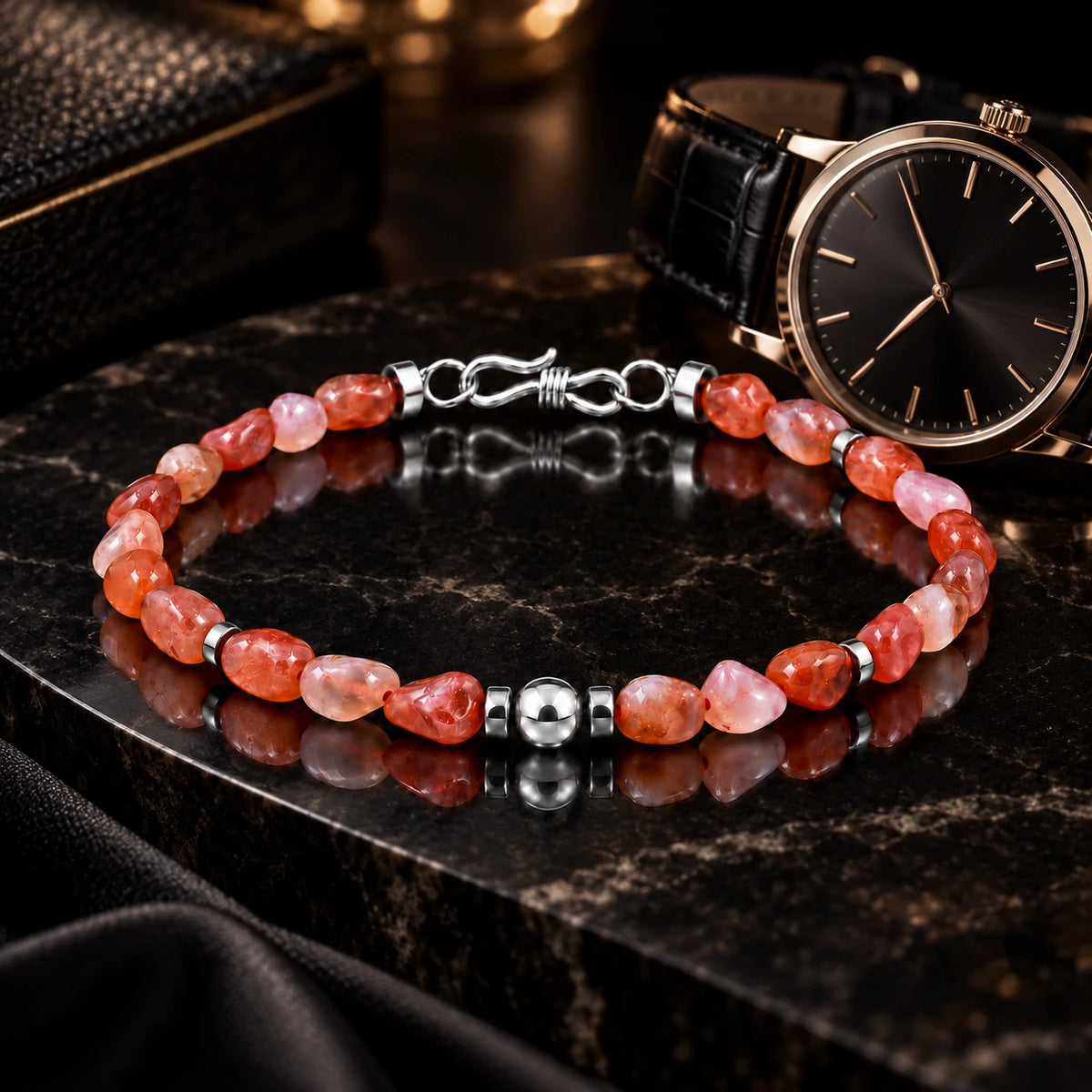Natural Nanhong agate bracelet styled beside a watch