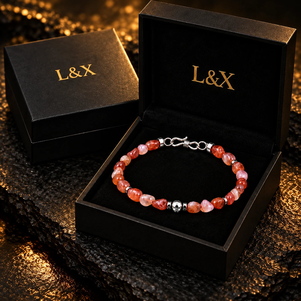 Natural freeform Nanhong agate bracelet in L&X gift box