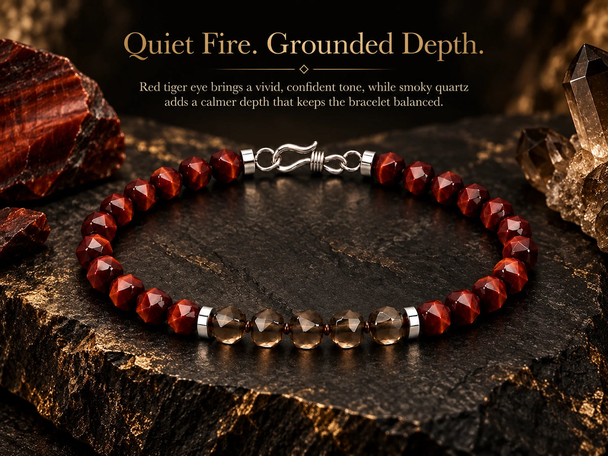 Red tiger eye and smoky quartz material story detail