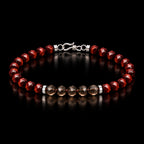 Complete red tiger eye and smoky quartz bracelet on black background
