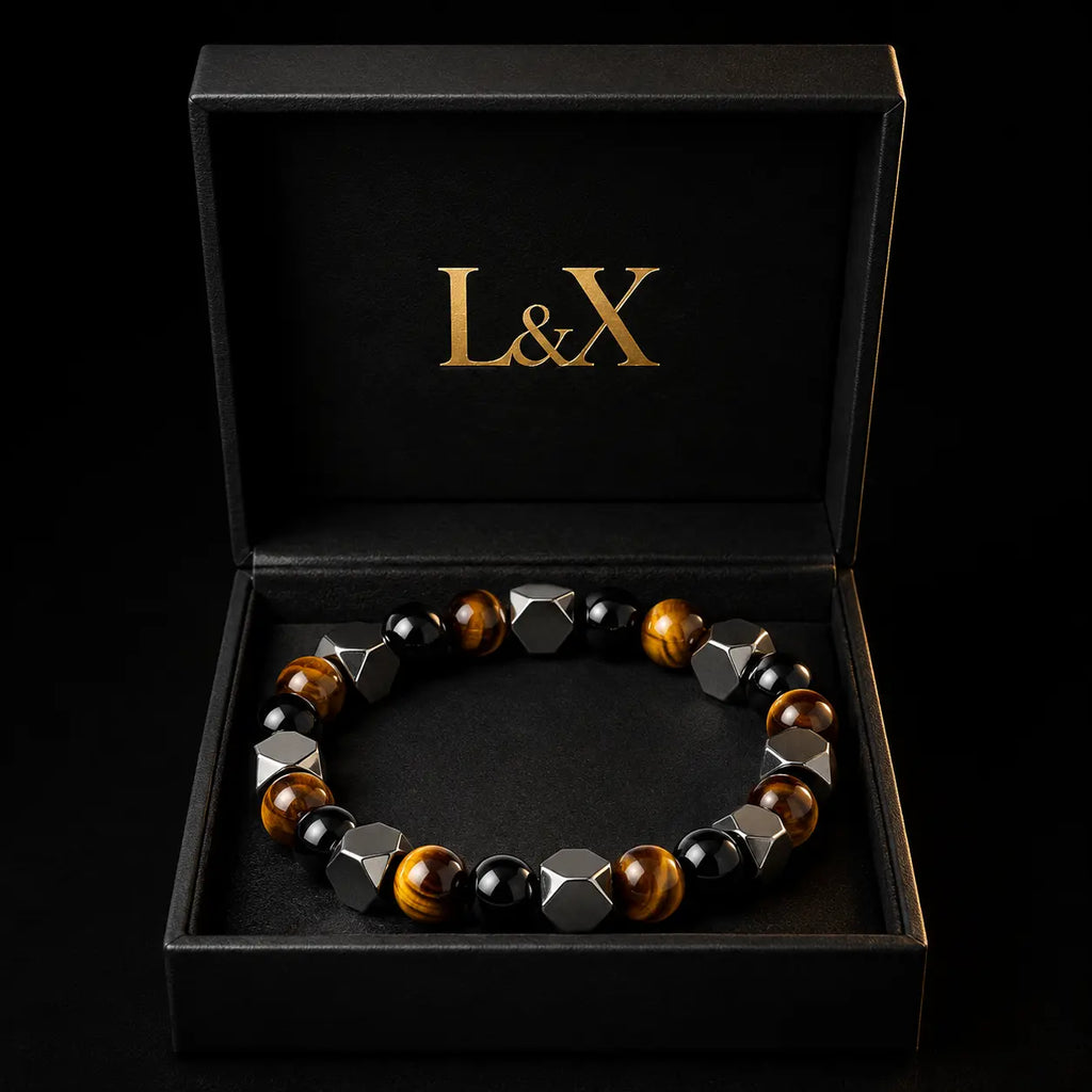 Handmade Tiger Eye & Hematite Bracelet for Men – Strength, Balance & Protection