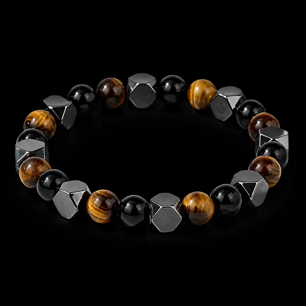 Handmade Tiger Eye & Hematite Bracelet for Men – Strength, Balance & Protection