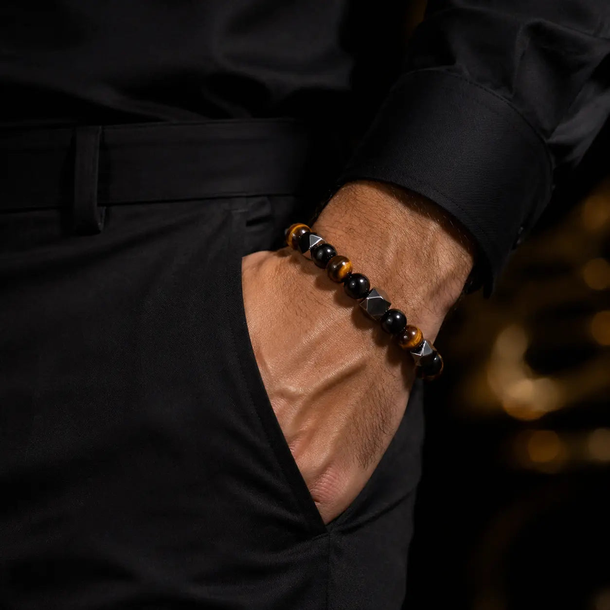 Handmade Tiger Eye & Hematite Bracelet for Men – Strength, Balance & Protection