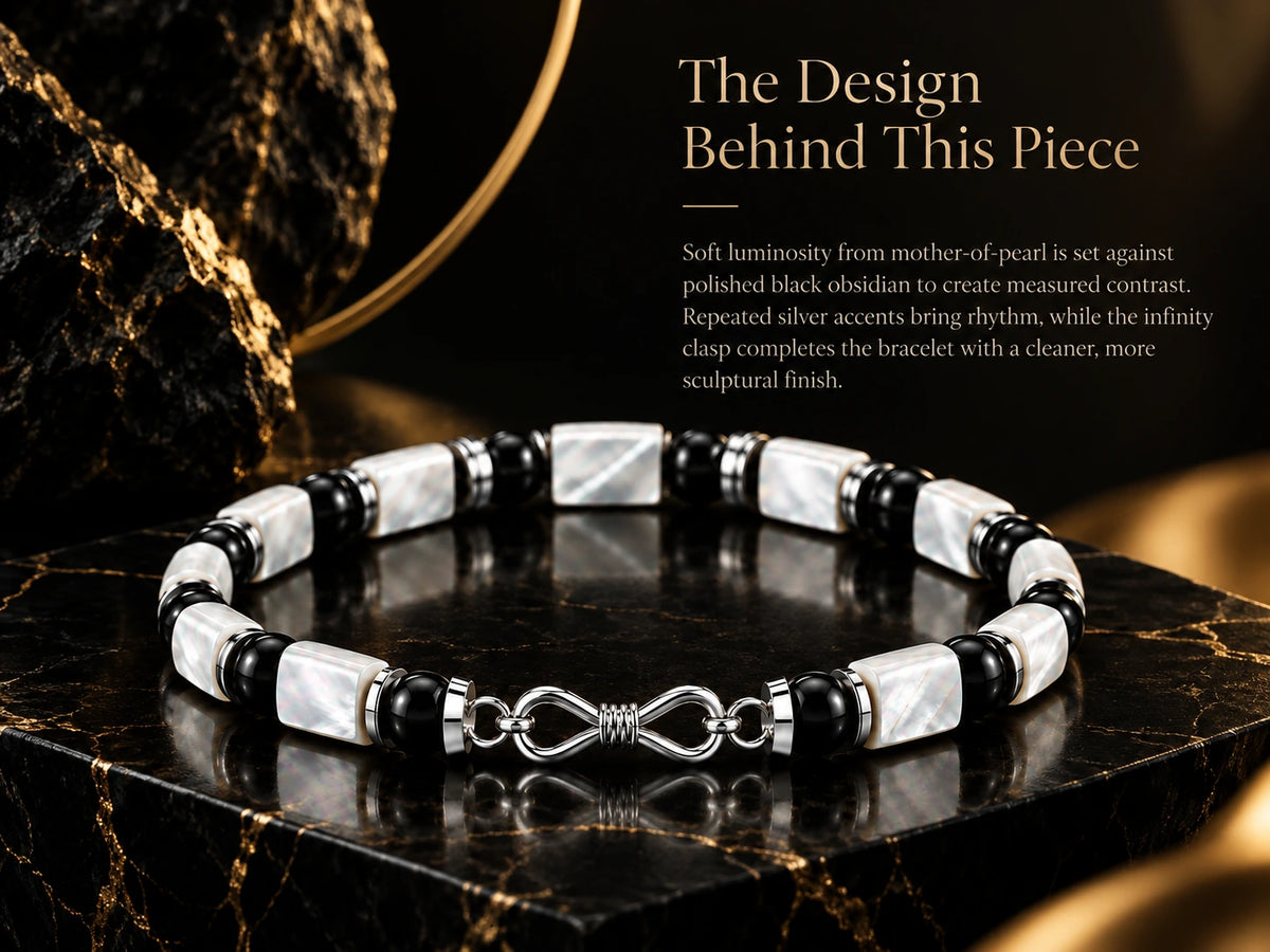 Design story for L&X mother-of-pearl and obsidian bracelet