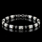 L&X mother-of-pearl and obsidian bracelet with S925 silver infinity clasp
