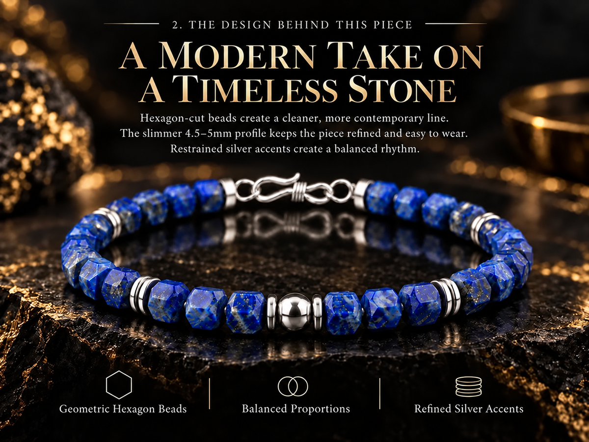 Lapis lazuli 5mm hexagon bracelet design with S925 silver clasp