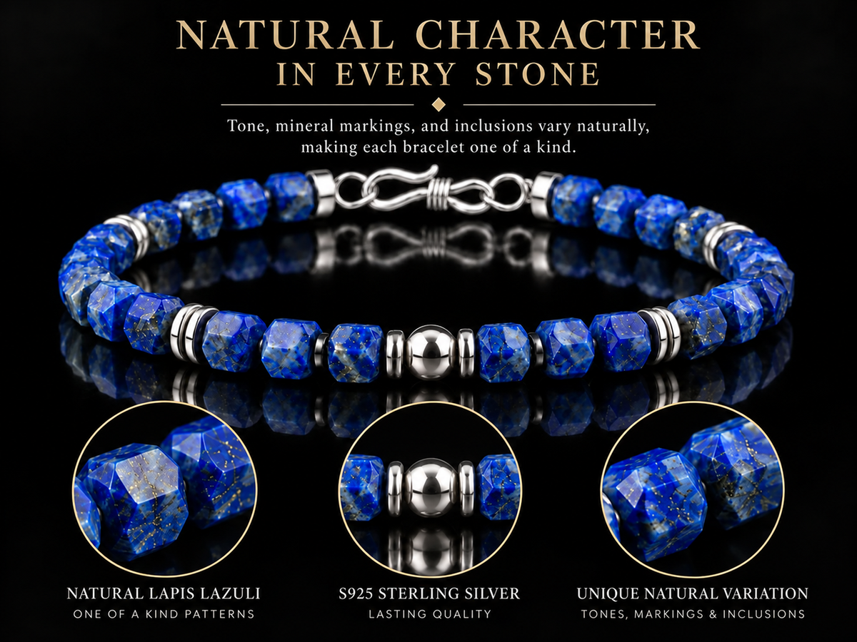 Natural lapis lazuli variation detail with S925 silver clasp