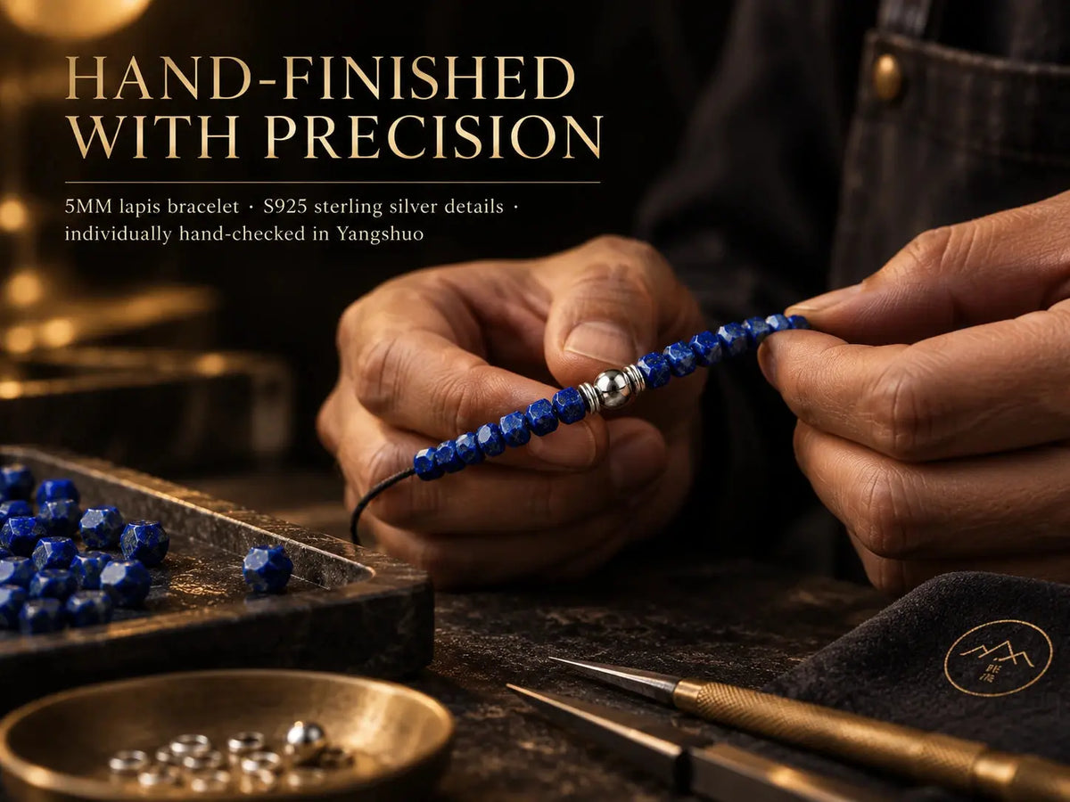 Hand-finished natural lapis lazuli bracelet craftsmanship