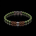 Natural nephrite jade and smoky quartz bracelet with S925 silver, front view.