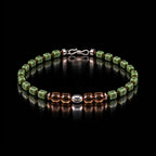 Natural nephrite jade and smoky quartz bracelet with S925 silver, front view.