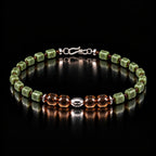 Nephrite jade and faceted smoky quartz bracelet shown at a 45-degree angle.