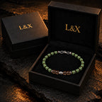 Natural nephrite and smoky quartz bracelet presented in an L&X black gift box.